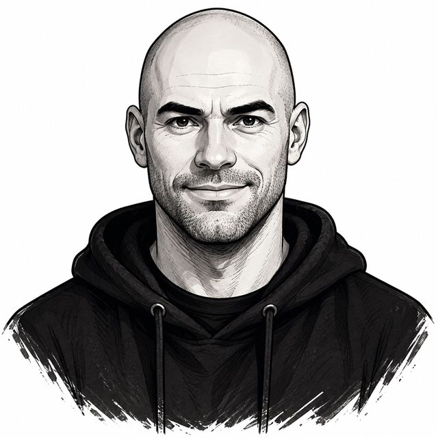 Svartvit handritad illustration av Anders Ståhle